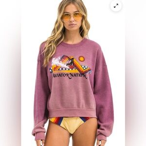 Aviator Nation SURF RACER RELAXED CREW SWEATSHIRT - FADED BERRY size L nwt